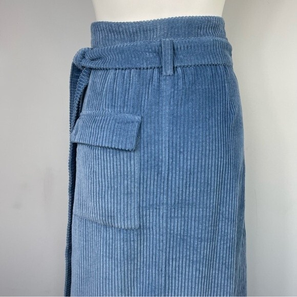 Deer and Flyer Light Blue Corduroy High Waist Cargo Utility Midi Wrap Skirt M - Picture 6 of 16